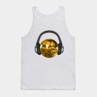 Gold Disco Ball with Headphones Tank Top